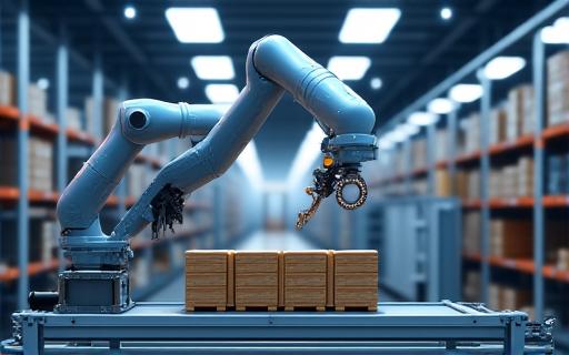 Robotic arm in a warehouse